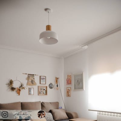 Lindby - hanglamp - 1licht - metaal, hout - H: 25 cm - E27 - wit, licht hout