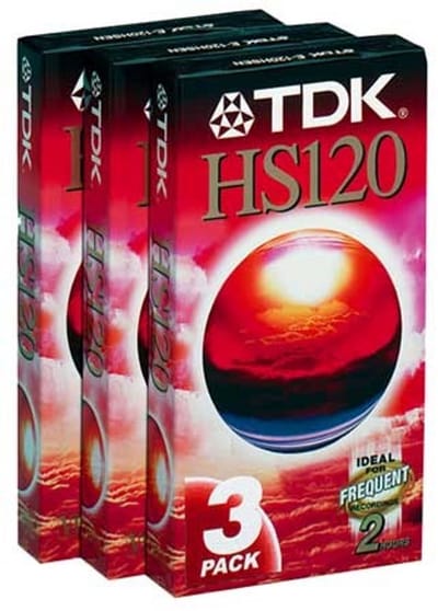 3-Pack VHS TDK HS120 - 2 Uur - VHS voor opname