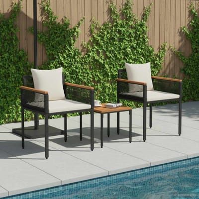 vidaXL - Buitenmeubels - set - met - kussen - Zwart - en - Crème - Wit - poly - rattan