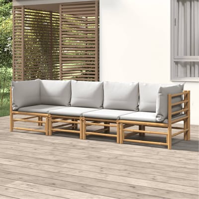vidaXL - 4-delige - Loungeset - met - kussens - bamboe - lichtgrijs