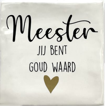 Tekst Tegeltje Meester jij bent goud waard - 10 x 10 cm - Lief Cadeau - Inclusief Plakhaakje - Merk Snoes