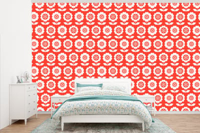 Behang - Fotobehang Bloemen - Patroon - Rood - Breedte 345 cm x hoogte 220 cm