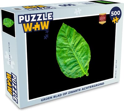 Puzzel Groen blad op zwarte achtergrond - Legpuzzel - Puzzel 500 stukjes