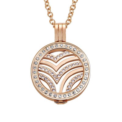 Quiges - Munthouder met Ketting en Munt 25mm Zirkonia Golven - RVS Rose Goudkleurig met Zirkonia - EPRHZ713