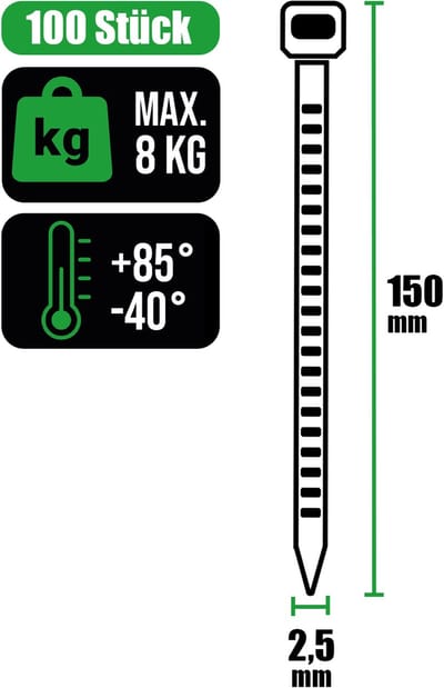 Kabelbinders 2,5 x 150 mm in wit