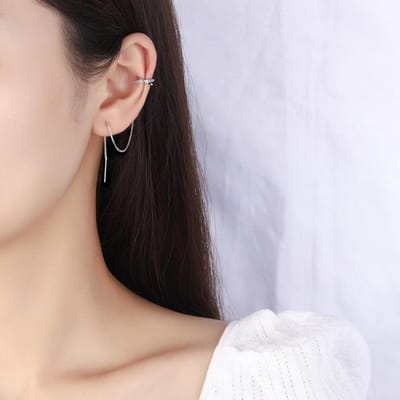 100 % Argent Sterling S925 Boucles d'Oreilles Creuses en Forme de Croix Incrustées de Diamants Un Seul Style Pour Deux Portes Aros Mujer Oreja Diamond Orecchini blanc