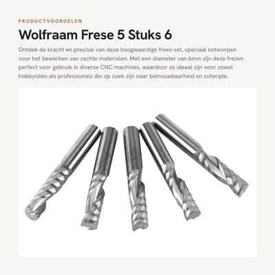 Dailygoods- Frezen Set van 5 Stuks - Wolfraamcarbide - Snijkant 6 mm - Schachtdiameter 6 mm - Geschikt voor CNC-snijmachines - Voor zachte materialen - Snijgereedschap