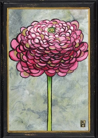 Lijstje hout zwart Roze ranonkel, 34x23,5cm