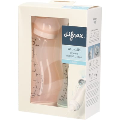Difrax Babyfles Natural - 250 ml - Roze/Lichtgroen - 2 Stuks - S-fles - Anti Koliek