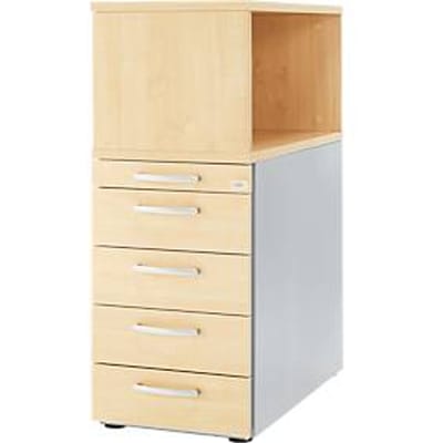 Schäfer Shop Genius ladeblok met bovenblad, afsluitbaar, ronde handgreep, ahorn/blank aluminium