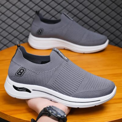 Lente Nieuwe Mode Eenvoudige Flyknit Heren One Pedal Dikke Zool Lichtgewicht Ademende Casual Schoenen 45