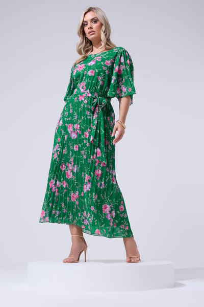 Yours London Groene Geplooide Maxijurk Met Bloemenprint Size 42