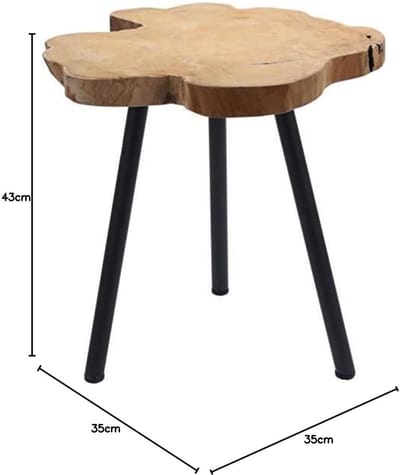 Houten bijzettafel - Decoratieve tafel - Woonkamer meubel - Massief teak blad - 43x35 cm - Natuur zwart