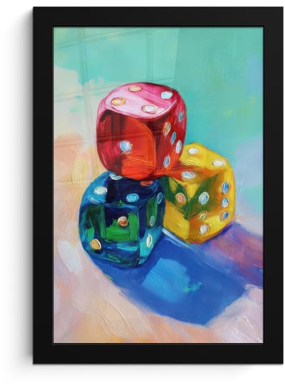 Poster in lijst - Fotolijst 20x30 cm - Posters - Dobbelstenen - Kleurrijk - Getallen - Stipjes - Posterlijst zwart - Decoratie - Wanddecoratie woonkamer - Muurdecoratie slaapkamer