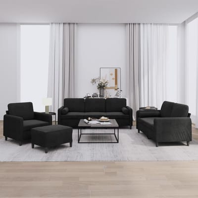 vidaXL - 4-delige - Loungeset - met - kussens - fluweel - zwart