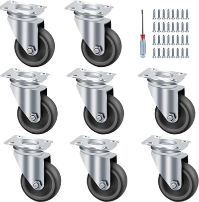 Zwenkwielen ø 50 mm - Set van 8 zware rubberen meubelwielen met schroeven - Draagkracht 50 kg per wiel