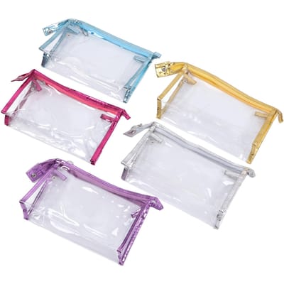 Duidelijke Cosmetische Tas Waterdichte Transparante PVC Make-up Toiletartikelen Pouch met Handvatband voor Badkamer Reizen 5 stuks white
