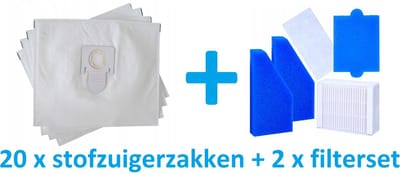 20 x stofzuigerzakken + 2 x filterset geschikt voor Thomas Pet & Family Aqua+ - XT - XS - X7 - X8 - X10 stofzuiger - hoogwaardige vervanging