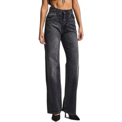 It's Basic - RHINESTONE STRAIGHT HIGH RISE JEANS - SOFT BLACK