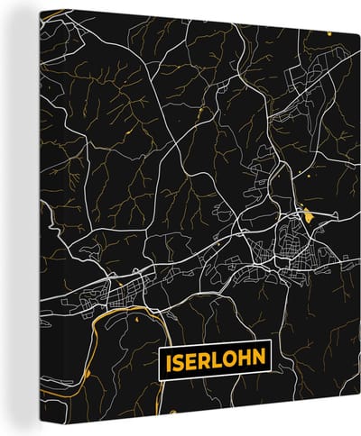 Canvas Schilderij Goud – Duitsland – Plattegrond – Gold – Stadskaart – Kaart – Iserlohn - 20x20 cm - Wanddecoratie