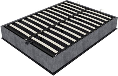 COVREO Bedframe met gas lift – 140x200 cm – Slaapbed van stof en metaal – voor volwassenen en slaapkamer – Grijs - zonder matras