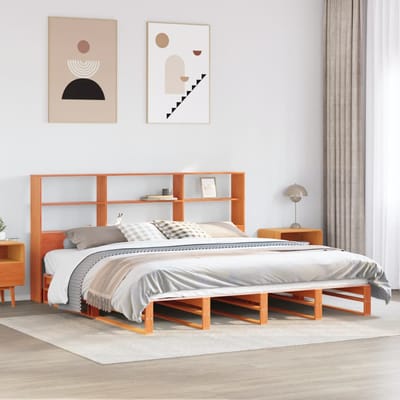 vidaXL - Bed - met - boekenkast - zonder - matras - hout - wasbruin - 200x200 - cm