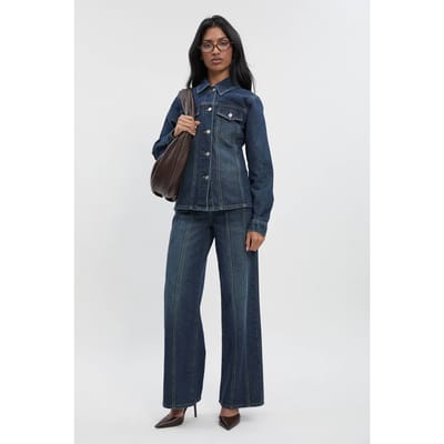 boohoo Dames Jeans met naaddetail, hoge taille, rechte pijp | Dark Blue | Maat: 6