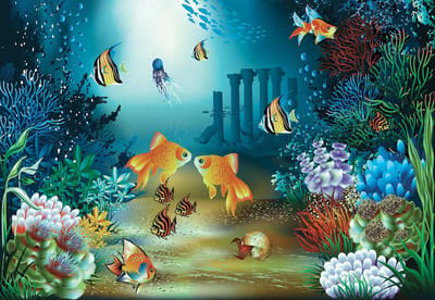 Fotobehang Fishes Corals Sea | XL - 208cm x 146cm | 130g/m2 Vlies