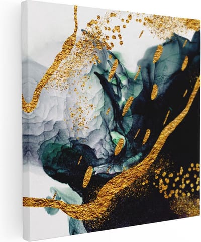Artaza Canvas Schilderij Abstract Goud - 30x30 cm - Klein - Muurdecoratie Woonkamer - Wanddecoratie Groen - Kamer Accessoires
