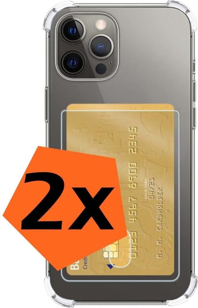 Hoes - 2 Stuks - Geschikt voor Apple iPhone 11 Pro - Met Pashouder en Kaarthouder - Telefoon Hoesje Shockproof - Siliconen Case - Back Cover - Shock Proof - Pasjes Houder - Transparant