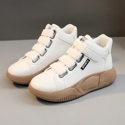 Yb6016 Nouvelles chaussures Velcro pour femmes printemps et automne mi-hautes respirantes mignonnes chaussures de sport décontractées à semelle surélevée 35 white