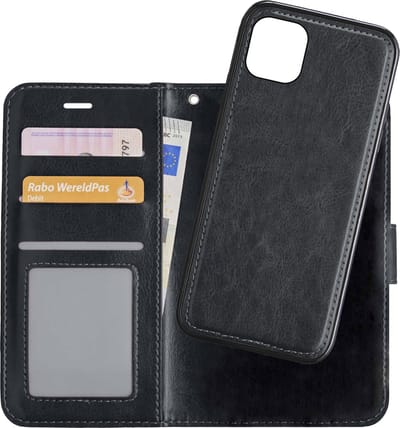Hoesje - 2 in 1 - Geschikt voor Apple iPhone 11 Pro - Met Uitneembare Hard Cover - Bookcase - Wallet Case - Met Pasjeshouder - Book Case - Uitneembaar - Pashouder - Kunstleer - Zwart