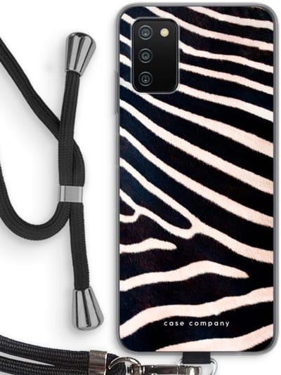 Hoesje met koord geschikt voor Samsung Galaxy A03S hoesje met Koord - Zebra - Telefoonhoesje met Zwart Koord - Bescherming aan alle Kanten en Over de Schermrand