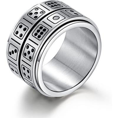 Titanium Staal Dubbele Cirkel Dobbelstenen Draaibare Ring Leuk Spel Prop Roestvrij Staal 8# white