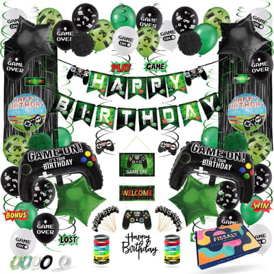 Fissaly 100 Stuks Video Game Verjaardag Versiering Set met Ballonnen - Groen