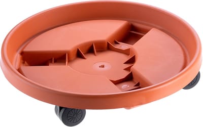 Rolplantenstandaard, bloempotstandaard met wieltjes - plantenstandaard van kunststof, schotel voor het gemakkelijk transporteren van bloempotten - diameter 30,5 cm, Terracotta KADAX