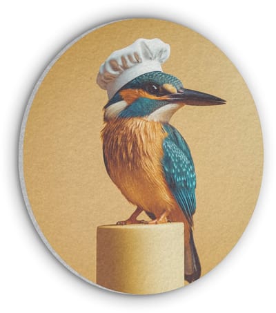 Akoestisch wandpaneel rond 30x30 cm - Vilt schilderij Ijsvogel - Pilaar - Koksmuts - Vogel - Ronde akoestische panelen - Geluidsdempende wanddecoratie - Geluidsisolatie wandcirkel - Muurdecoratie geluidspanelen