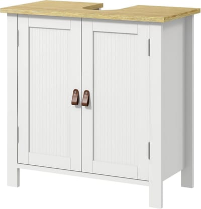 Wastafelonderkast Badkamer 60x30x60 cm Wit met 2 deuren en Verstelbare Plank