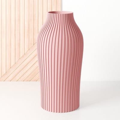 Fleuriek - Vaas Roze - H40 cm - Vaas voor zijdenboeket of droogbloemen - Cadeau voor haar - Duurzame tafeldecoratie van gerecycled plastic - Strakke moderne vaas