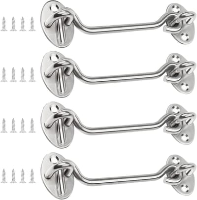 4 Inch Storm Hooks met Oogjes - 4 Stuks Deursloten van Roestvrij Staal, Ideaal voor Deuren, Ramen en Kasten, Inclusief 16 Schroeven voor Betrouwbare Bevestiging