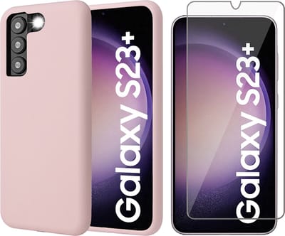 Hoesje geschikt voor Samsung Galaxy S23 Plus - Screen Protector GlassGuard - Back Cover Case SoftTouch Roze & Screenprotector