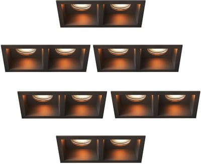 Ledvion – 6x LED Inbouwspot Dubbel Vierkant 162x150x175mm – Zwart – Dimbaar – GU10 – 2700K – 3W – IP20