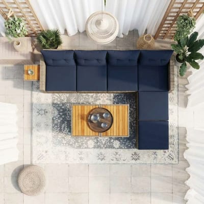 Tuin Loungeset 6-Delig Modulaire Hoekbank met Opbergruimte – Poly-Rattan Grijs & Acaciahout met Kussens – Weerbestendige Balkon & Terras Set – Urbanhome