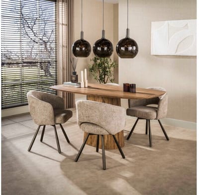 Eettafel Wave Deens ovaal kolompoot mangohout 180x90 cm - Zandkleur