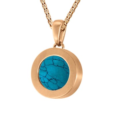 Quiges 12mm Mini Munt Hanger Rosé Goudkleurig RVS Mat met Natuursteen Blauw Munt en Ketting Ankerketting 42-46cm - SLSHS494