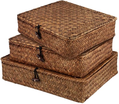 Manden met deksel, rekmand, zeegras, zeegrasmanden voor woonkamer, badkamer, keuken