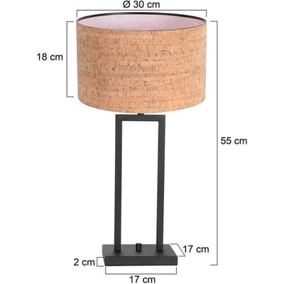 Tafellamp Stang 4357ZW Zwart Metaal met Beige Kurkstructuur - Steinhauer, 55 cm Hoog, Kantelbare E27 Fitting, Eigentijds Ontwerp voor Binnengebruik