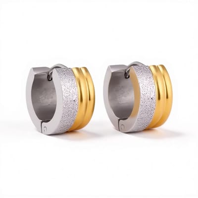 Aramat Jewels | Oorringen | Oorringen – Staal Huggies Bicolor Strepen (13mm) | | | |7mm | Staal | Volwassenen | Verkleurd niet