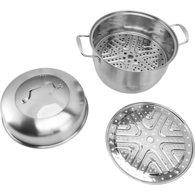 Cuit-vapeur en acier inoxydable avec poignées des deux côtés Cuit-vapeur épais multicouche Casserole avec couvercle en verre trempé 2 L gray