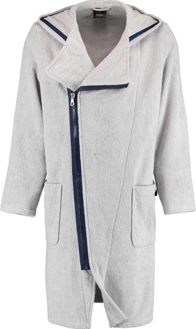 Heren badjas met rits - katoenen badjas voor heren - grijze herenbadjas met ritssluiting & capuchon - premium katoen - Cawo - lichtgrijs - maat S (46/48)